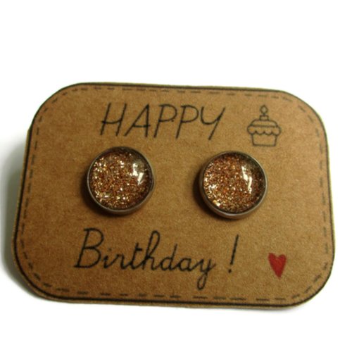 Boucles d'oreilles paillettes dorées happy birthday