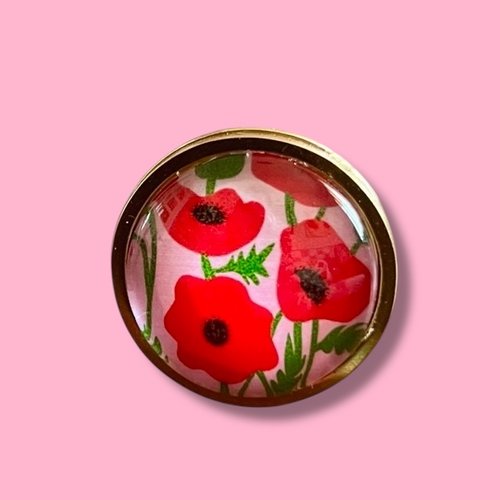Bague petits coquelicots rouges acier inoxydable