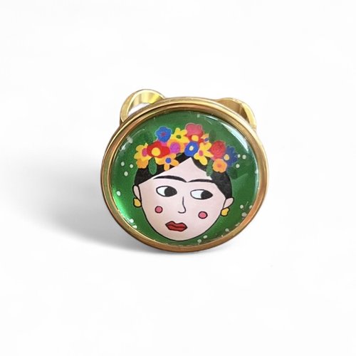Bague acier inoxydable frida kahlo, finition dorée ou argentée
