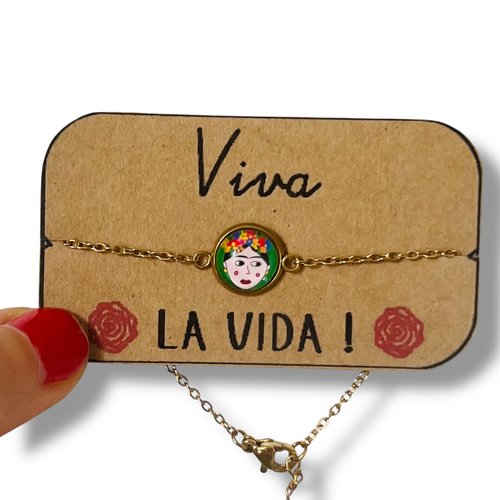 Bracelet acier inoxydable frida kahlo, viva la vida