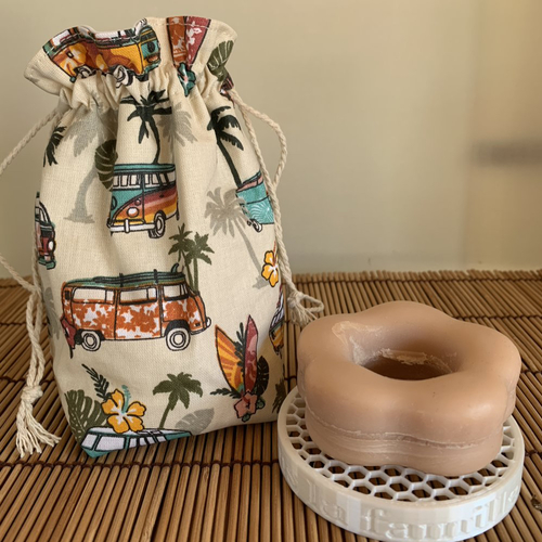 Porte savon, pochette à savon, pochette shampoing solide