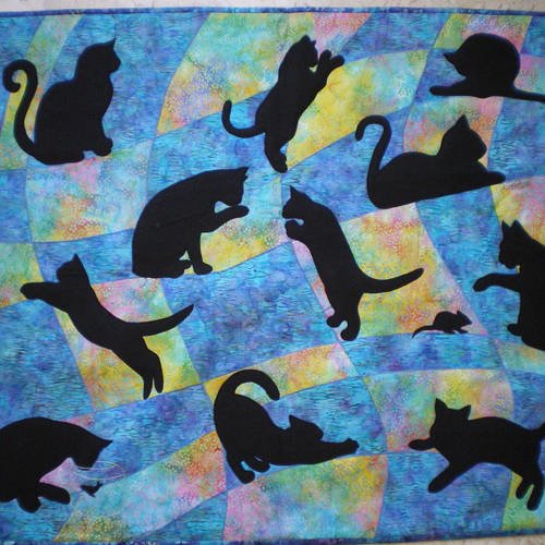 Panneau patchwork, plaid, une vie de chat