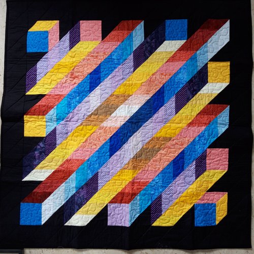 Patchwork moderne multicolore, fond noir, courtepointe,  jeté de canapé oo décoration murale
