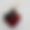 Porte-clés coeur tressé en simili rouge et noir modèle ar'lequine
