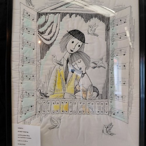 Tableau en tissu représentant les amoureux de peynet