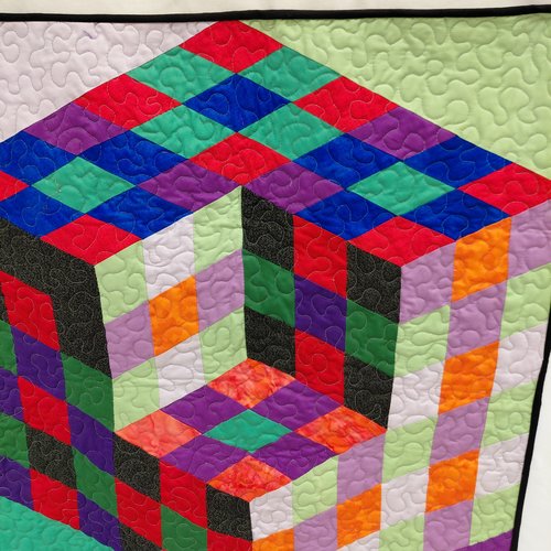 Patchwork représentant une oeuvre de vasarely, cubes en 3d