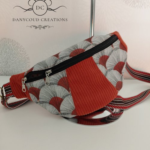 Sac banane, en velours côtelé et tissu assorti, modèle pixie bag de petal sewing patterns
