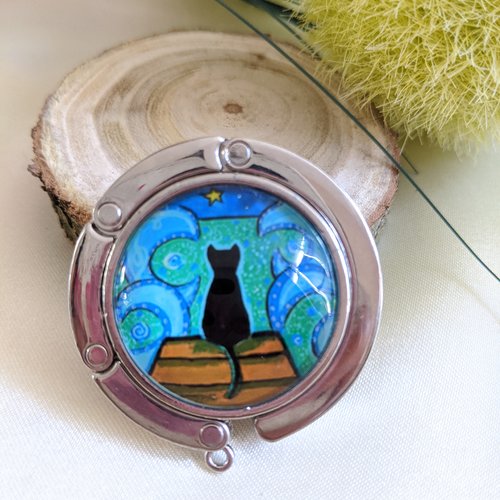 Accroche sac à main pour table, cabochon verre hibou Un Accroche sac à main pour table, cabochon verre hibou Un