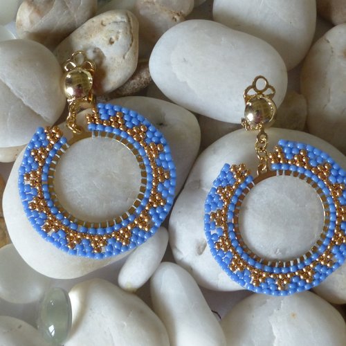 Boucles d'oreilles soleil bleu et or