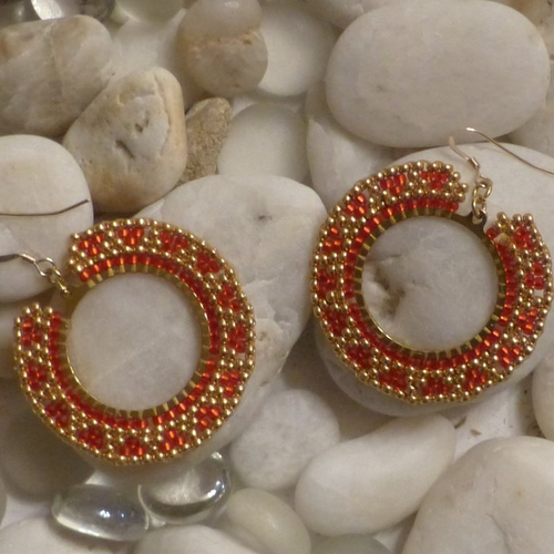 Boucles d'oreilles soleil or et rouge