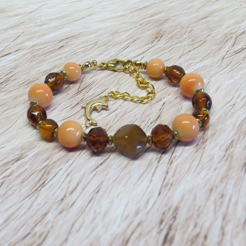 Bracelet perle conique en céramique marron café marbré.