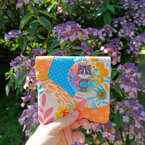 Pochette patchwork - trousse - modèle chat coloré