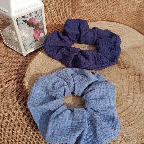 Chouchou double gaze de coton - couleur au choix dans les tons de bleus
