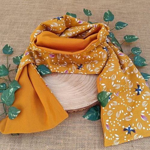 Echarpe femme-  jaune- motif oiseaux