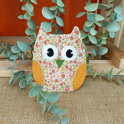 Porte monnaie - hibou - liberty jaune orange