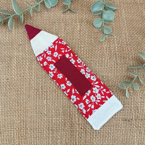 Marque pages crayon personnalisable - rouge- fleurs blanches