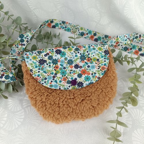 Sac enfant- sac à main enfant- sherpa- caramel- fleurs