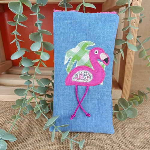 Pochette lunettes ou téléphone modèle flamant rose