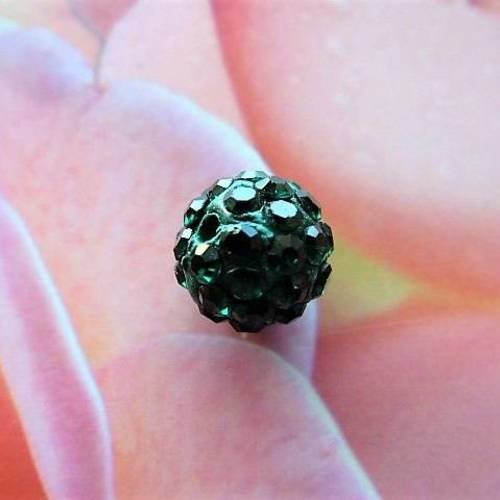 Perle en verre 10 mm vert bouteille émeraude strass cristal