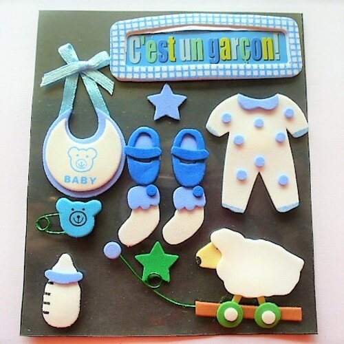 12 stickers autocollants accessoire naissance garçon bleu et blanc