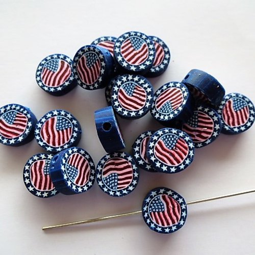 5 perles rondelles 10 mm drapeau américain