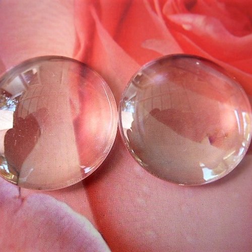 2 cabochons loupe 25 mm en verre transparent