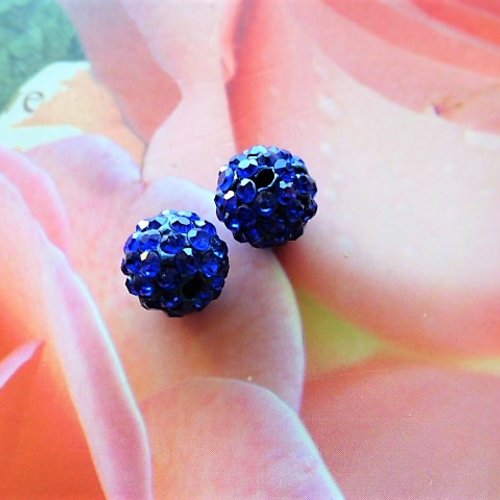 2 perles rondes strass bleu outremer 10 mm
