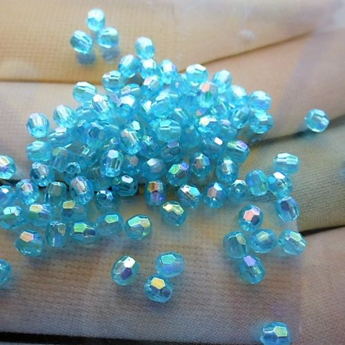 50 perles facettes rondes bleu indien translucide 4 mm