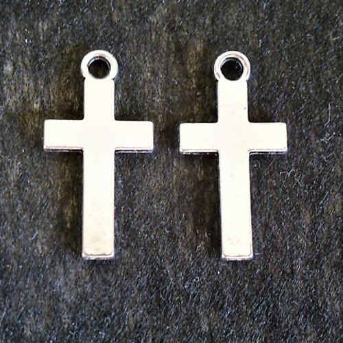 2 breloques croix 25 mm en métal argenté