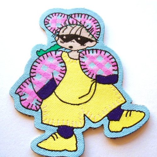 Applique garçon masqué patch 10 cm contour bleu ciel