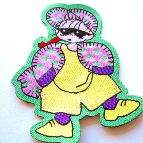 Applique garçon masqué patch 10 cm contour vert anis