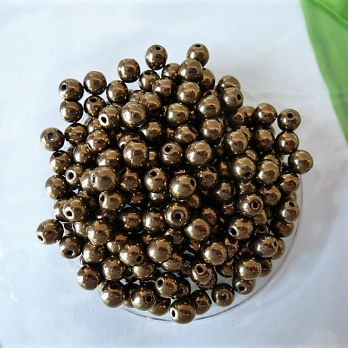 50 perles verre de bohème 4 mm bronze galvanisé 24 carats or