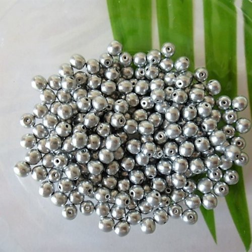 50 perles en verre de bohème 4 mm argent galvanisé silver aluminium mat