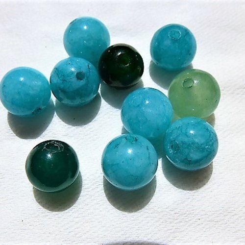 10 perles rondes mélange jade et jade teinté dégradé de verts et turquoise, 8 mm