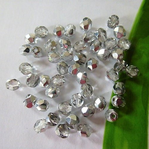 50 perles cristal de bohème 4 mm qualité ab argent et transparent