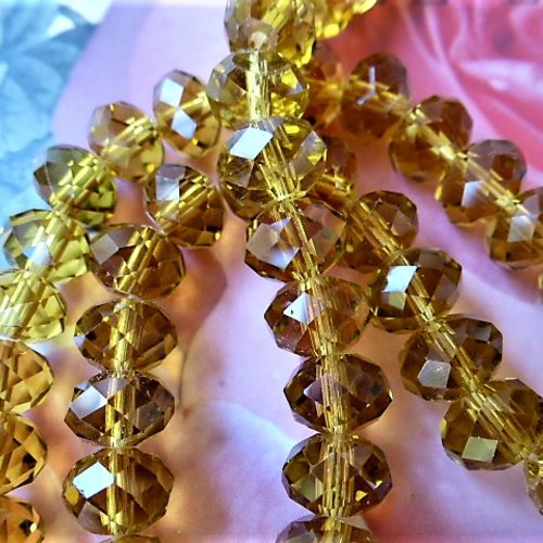 10 perles cristal facettes 8 x 6 couleur ambre topaze