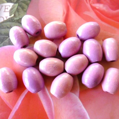 16 perles bois 13 x 10 mm forme ovale mauve