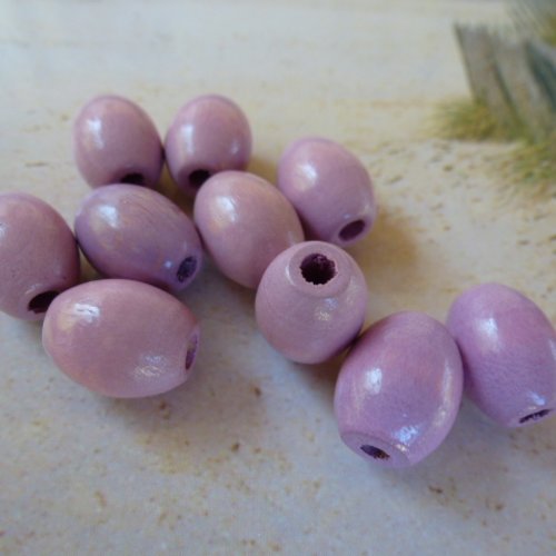 16 perles bois 13 x 10 mm forme ovale mauve