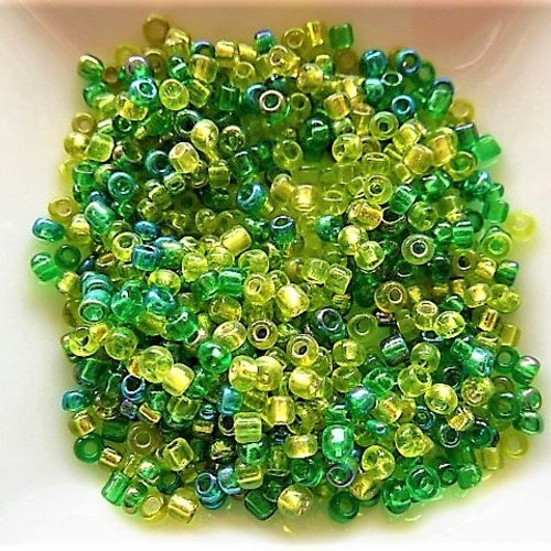 Perles de rocaille 2 mm mélange de couleurs vertes