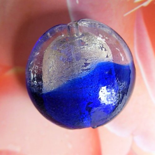Perle palet 28 mm ronde murano bleu et argent