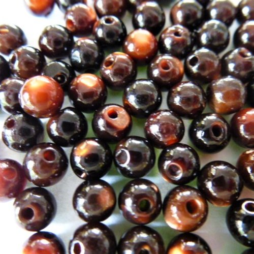 20 perles oeil de chat 5 mm marrons reflets cuivrés