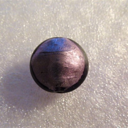 Perle palet violet et noir  20 mm verre murano insert feuille argenté
