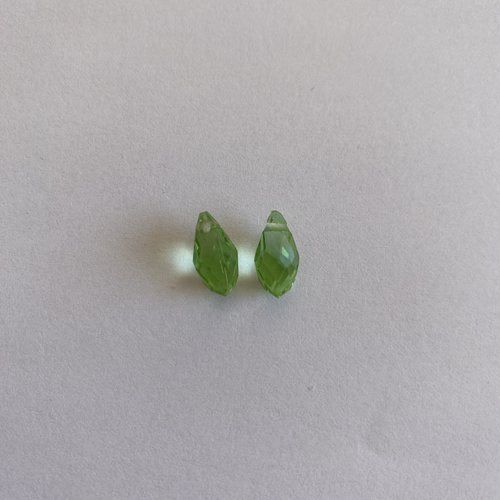 2 perles gouttes cristal vert d'eau 12.5 x 6 mm