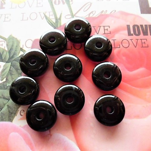 10 perles rondelles noires 15 mm acrylique