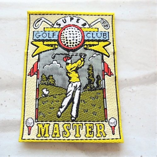 Applique golfeur super golf club master 7 x 5 cm patch, écusson 1163 pour customisation couture textile et accessoires