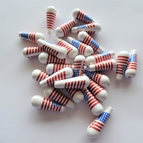 2 perles gouttes 26 mm céramique motif drapeau américain
