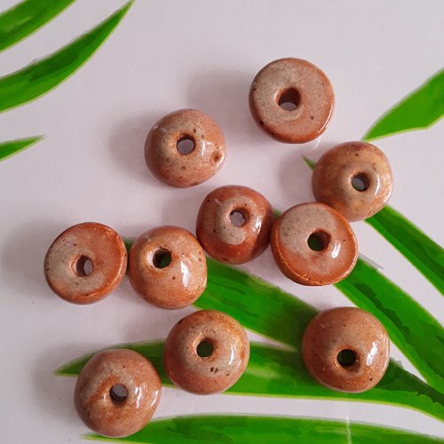 10 perles céramique demies rondes émaillées rosé 15/16 mm anciennes de fabrication française