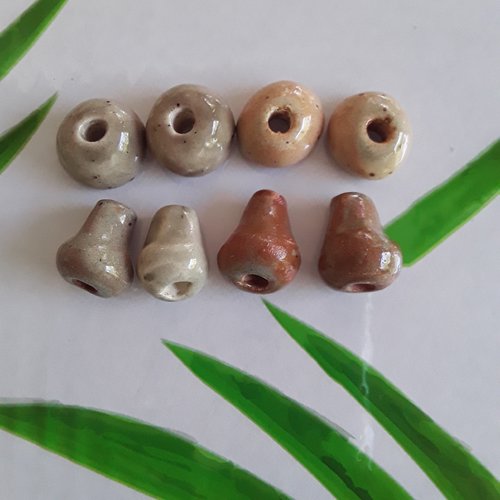 6 perles artisanales céramique 14 à 16 mm diverses formes et couleurs  faites mains