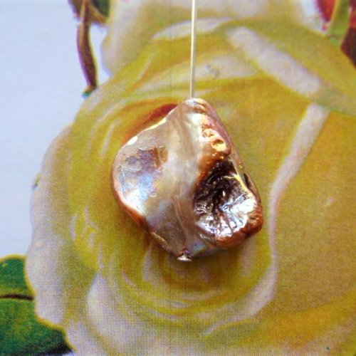 Perle nacre de coquillage marron 20 x 17 mm forme originale