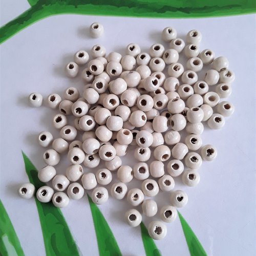 60 perles bois rondes 5 mm blanches